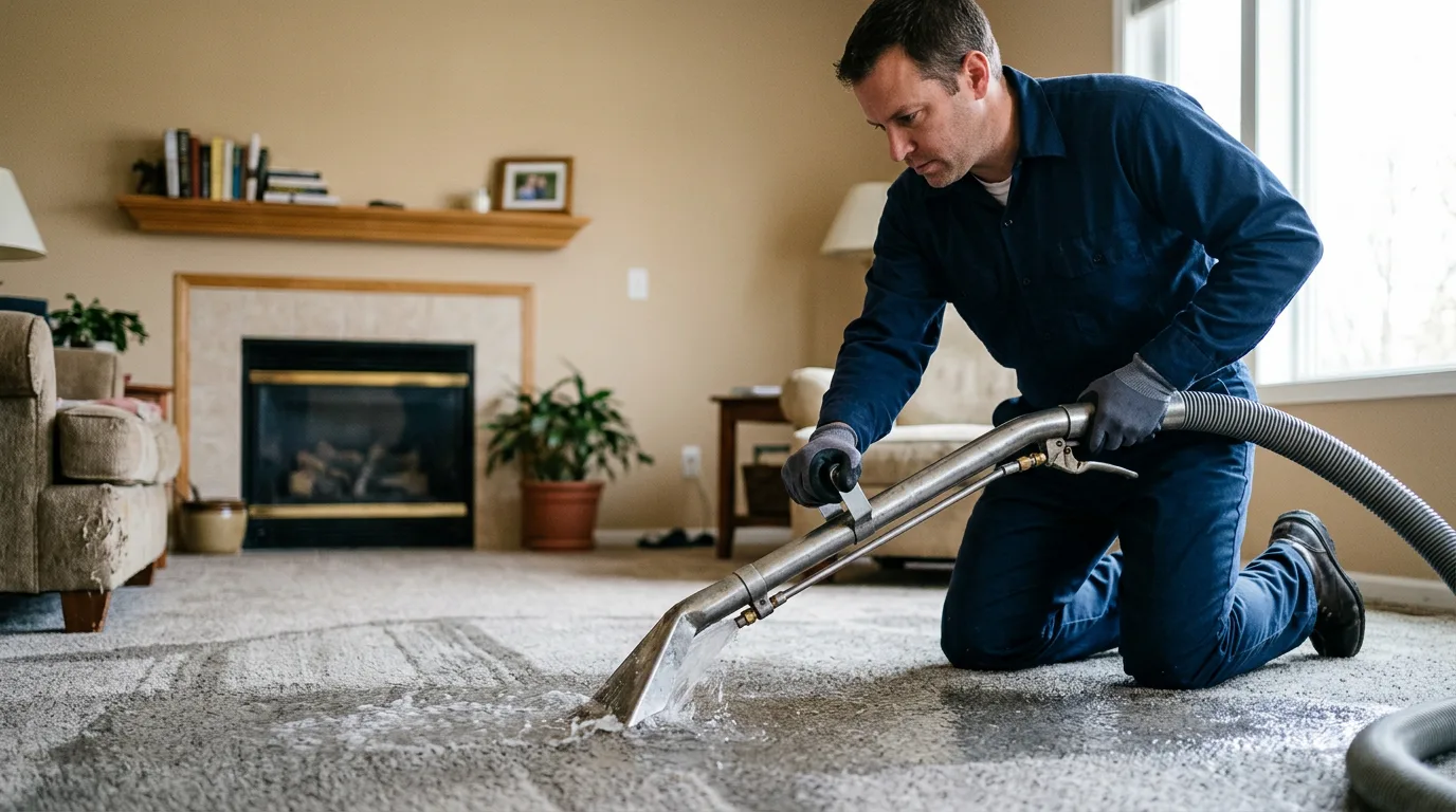 Water damage restoration technician working near Jonesburg, MO